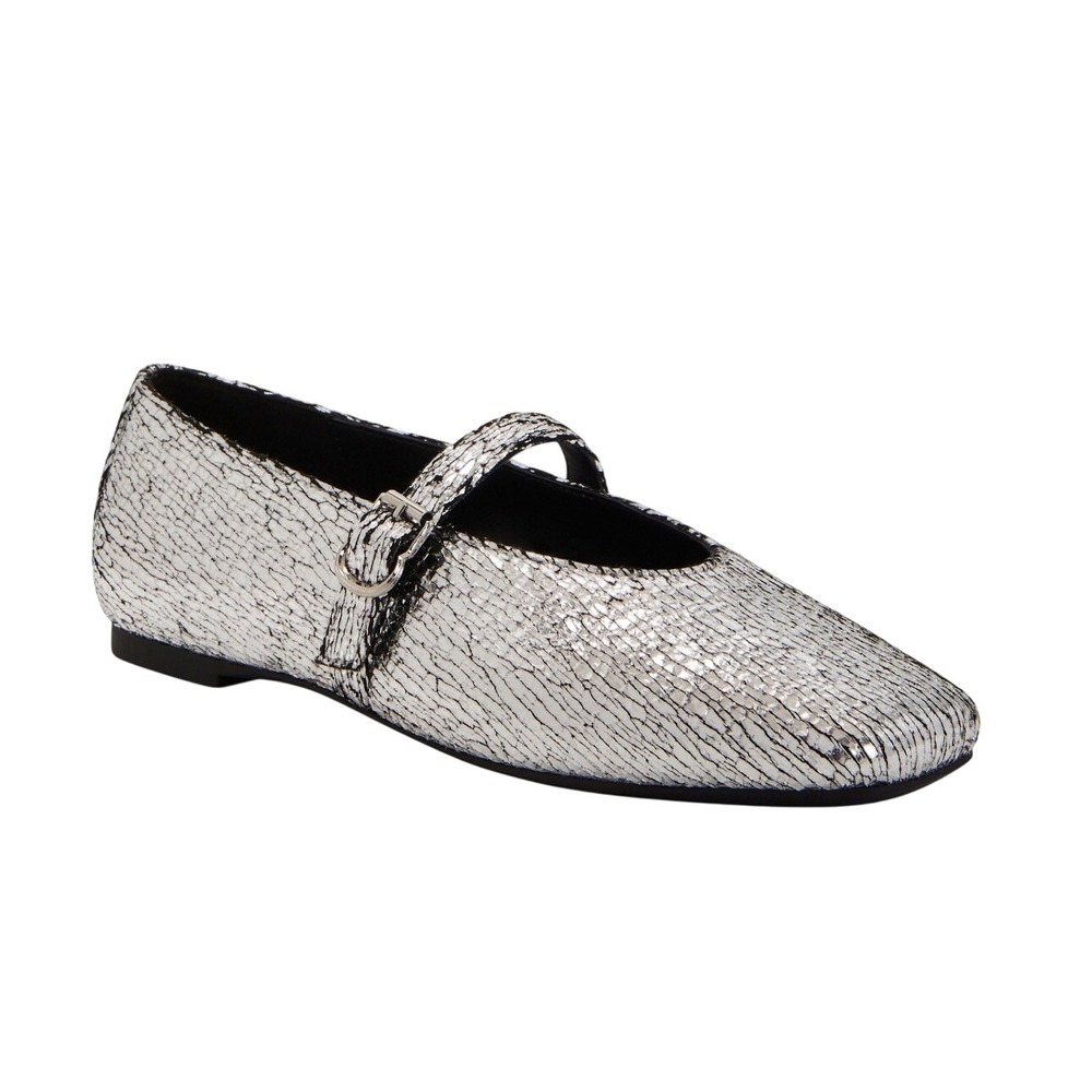 Katy Perry The Evie Mary‎ Jane Flat Shoe 6.5M Silver Shiny Buckled Bridal NIB